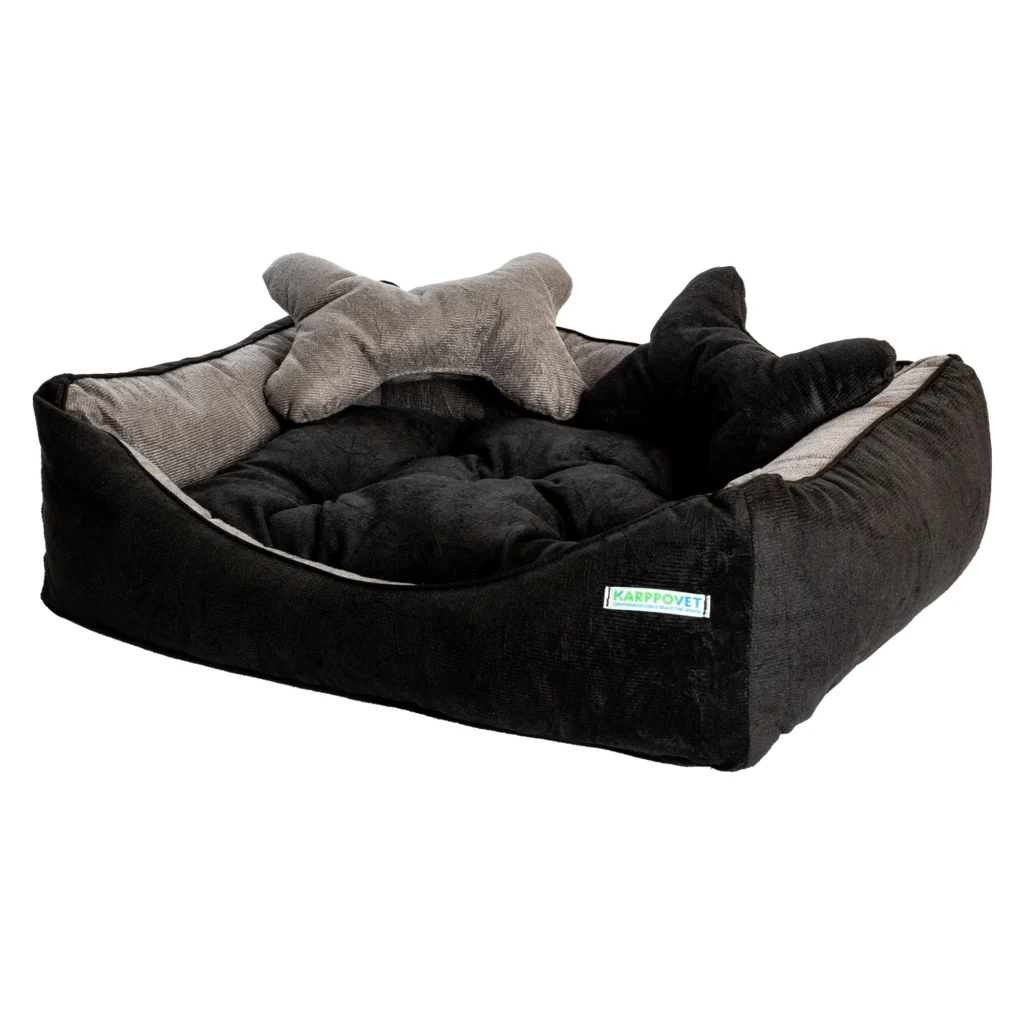 Caminha Pet Luxo com Travesseiro Preta com Cinza