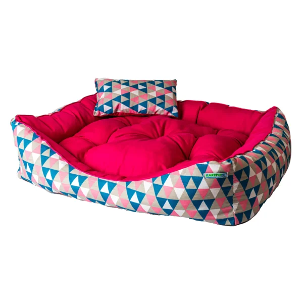 cama luxo com travesseiro para pet rosa geométrica karppovet