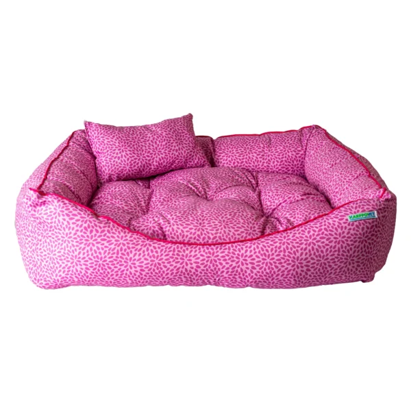 cama luxo com travesseiro para pet rosa oncinha karppovet