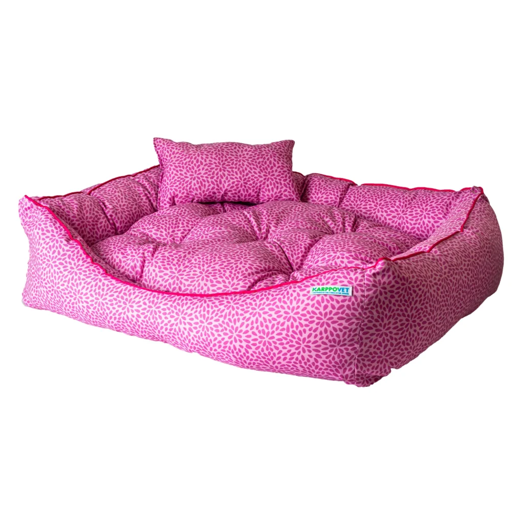 cama luxo com travesseiro para pet rosa oncinha karppovet