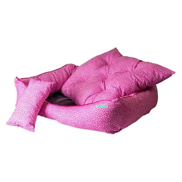 cama luxo com travesseiro para pet rosa oncinha karppovet